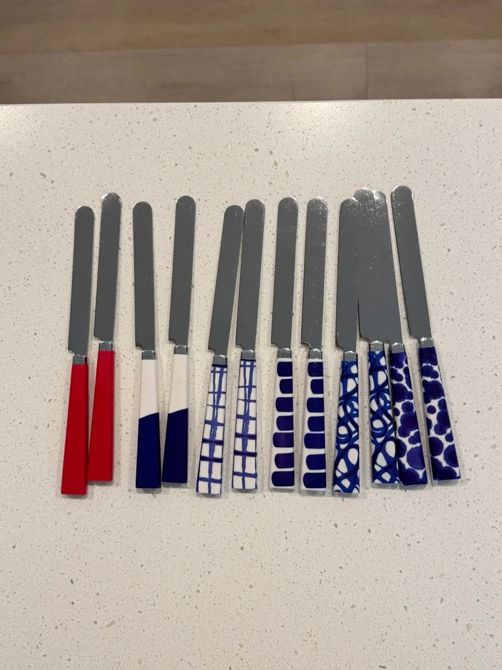 Crate & Barrel Como Paola Navone Flatware Red Blue Handles Stainless Steel 24 pc